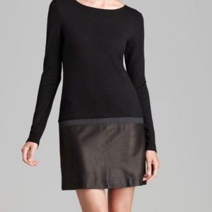Theory Charcoal Gray Knit Black lamb leather long sleeve mini dress